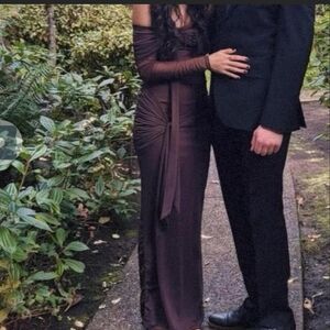 Elegant Brown Off-Shoulder Evening Dress